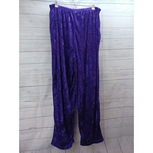 Purple Women Crushed Velvet Velour Pants Purple Sz 1X Pull On Elastic Waist - Picture 2 of 5
